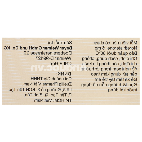 Primolut N 5mg trị xuất huyết do rối loạn chức năng, vô kinh (2 vỉ x 15 viên)