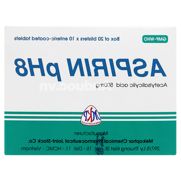 Aspirin pH8 500mg giảm đau, kháng viêm, hạ sốt (20 vỉ x 10 viên)