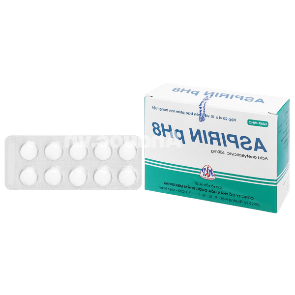 Aspirin pH8 500mg giảm đau, kháng viêm, hạ sốt (20 vỉ x 10 viên)