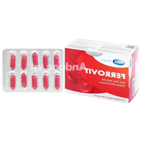 Ferrovit bổ sung sắt và axit folic, trị thiếu máu (5 vỉ x 10 viên)