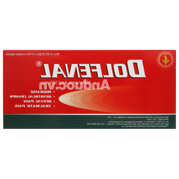Dolfenal 500mg trị cơn đau nhẹ đến trung bình (25 vỉ x 4 viên)