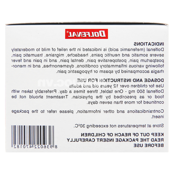 Dolfenal 500mg trị cơn đau nhẹ đến trung bình (25 vỉ x 4 viên)