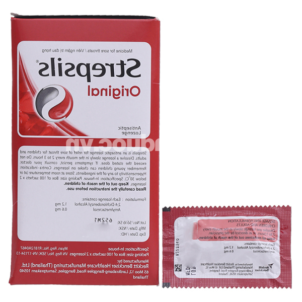 Viên ngậm Strepsils Original kháng khuẩn, giảm đau họng (100 gói x 2 viên)