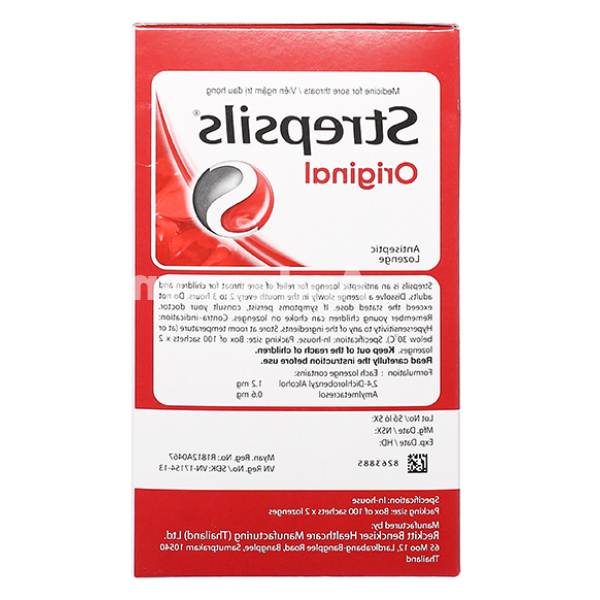 Viên ngậm Strepsils Original kháng khuẩn, giảm đau họng (100 gói x 2 viên)