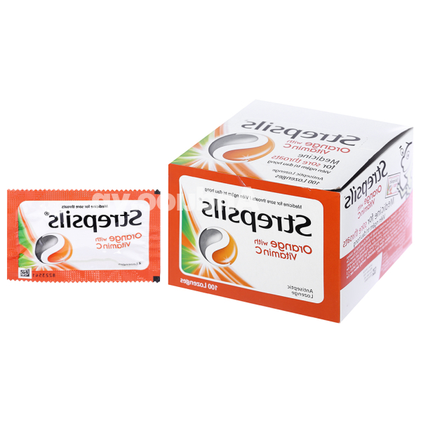Viên ngậm Strepsils Orange With Vitamin C giảm đau họng (50 gói x 2 viên)