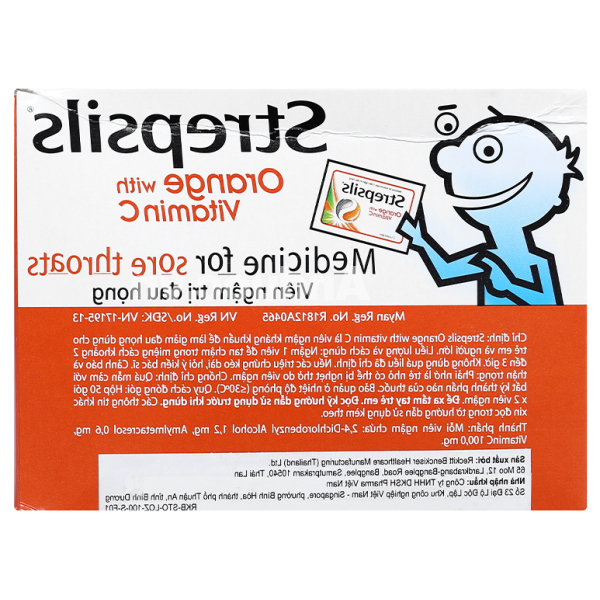 Viên ngậm Strepsils Orange With Vitamin C giảm đau họng (50 gói x 2 viên)
