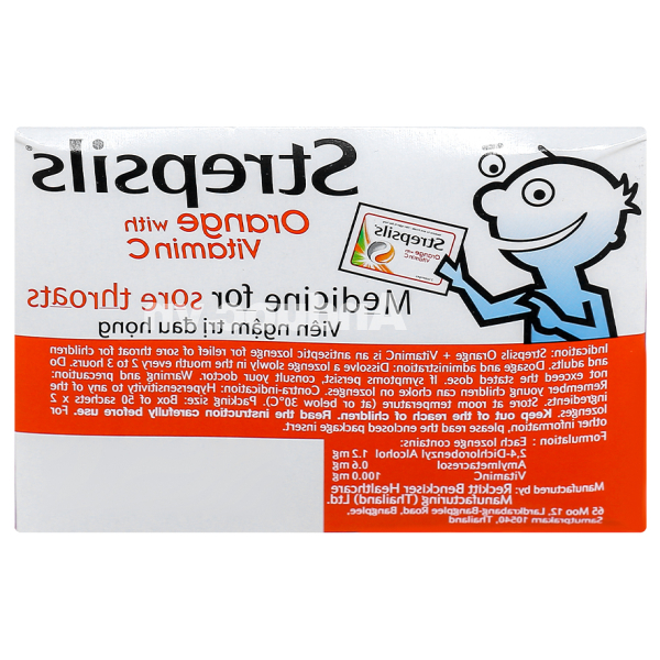 Viên ngậm Strepsils Orange With Vitamin C giảm đau họng (50 gói x 2 viên)