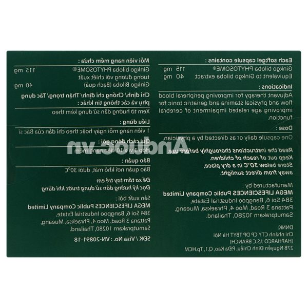 Giloba 40mg tuần hoàn máu não, cải thiện trí nhớ (3 vỉ x 10 viên)