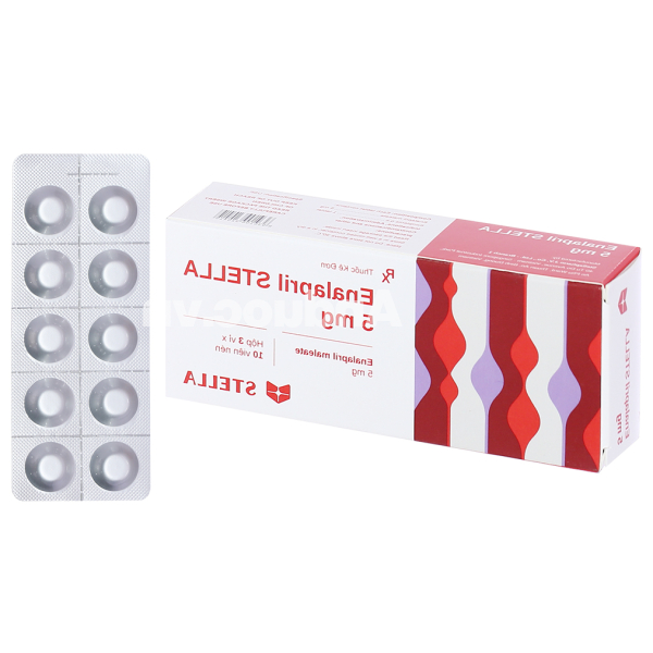 Enalapril Stella 5mg trị tăng huyết áp, suy tim (3 vỉ x 10 viên)