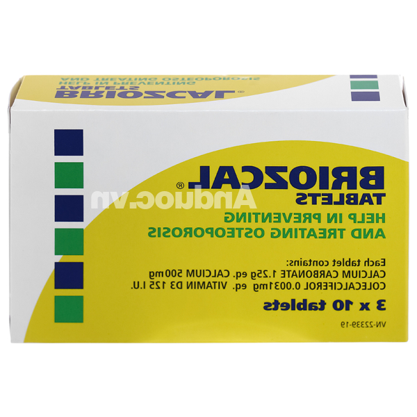 Briozcal bổ sung canxi và vitamin D3, trị loãng xương (3 vỉ x 10 viên)