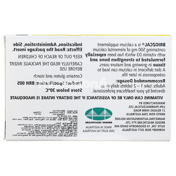 Briozcal bổ sung canxi và vitamin D3, trị loãng xương (3 vỉ x 10 viên)