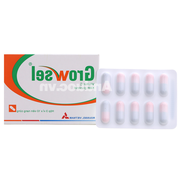 Growsel phòng, trị bệnh do thiếu vitamin C và kẽm (3 vỉ x 10 viên)