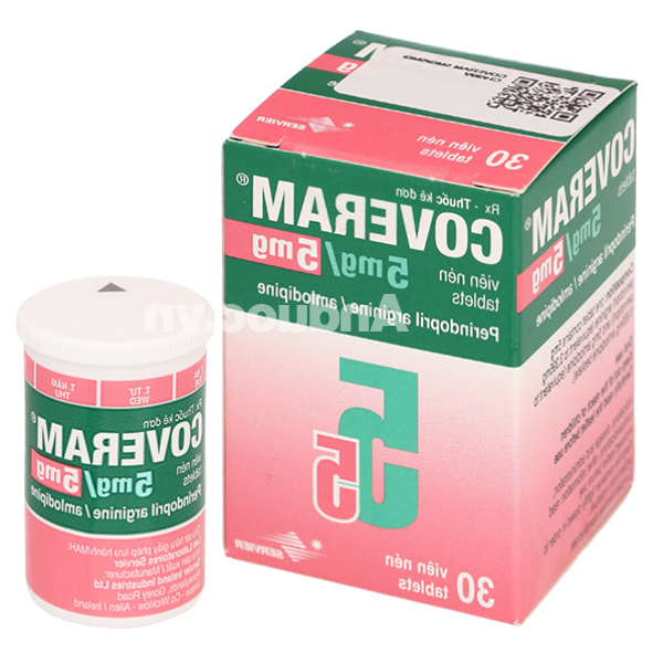 Coveram 5mg/5mg trị tăng huyết áp, mạch vành hộp 30 viên