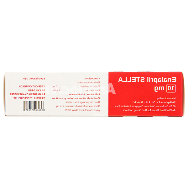 Enalapril Stella 10mg trị tăng huyết áp, suy tim sung huyết (3 vỉ x 10 viên)