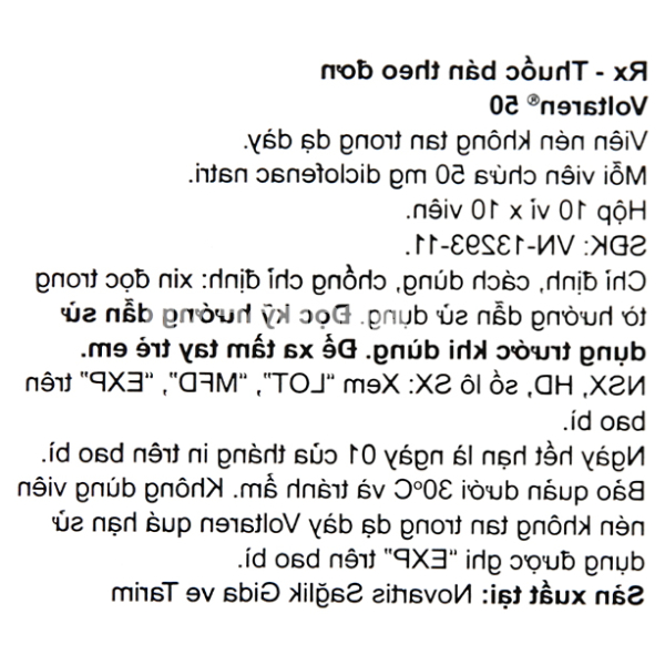 Voltaren 50mg giảm đau, kháng viêm xương khớp (10 vỉ x 10 viên)