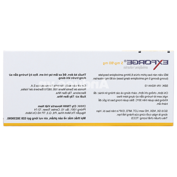 Exforge 5mg/80mg trị tăng huyết áp vô căn (2 vỉ x 14 viên)