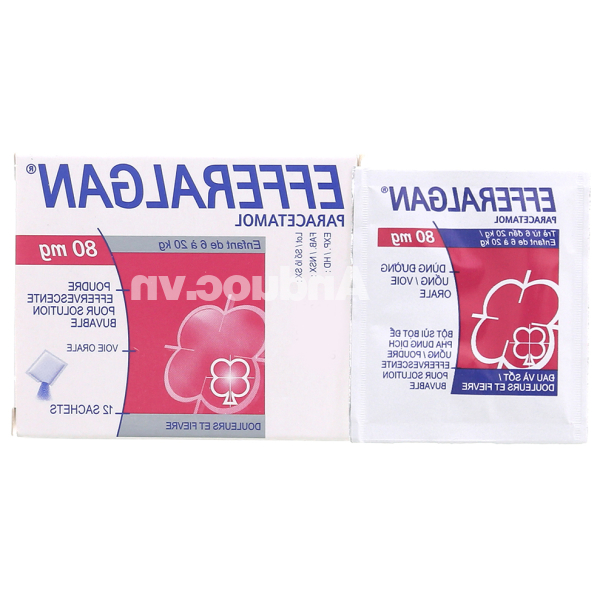Bột sủi Efferalgan 80mg giúp giảm đau, hạ sốt (12 gói x 0.52g)