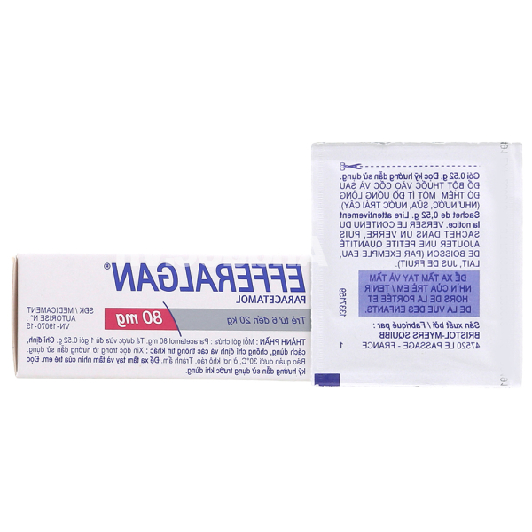 Bột sủi Efferalgan 80mg giúp giảm đau, hạ sốt (12 gói x 0.52g)