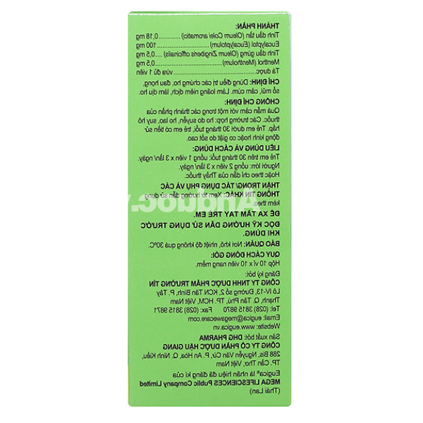 Eugica trị ho, đau họng, sổ mũi, cảm cúm, long đàm (10 vỉ x 10 viên)