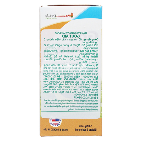Gout Aid giảm acid uric trong máu, hỗ trợ phòng bệnh gout chai 30 viên