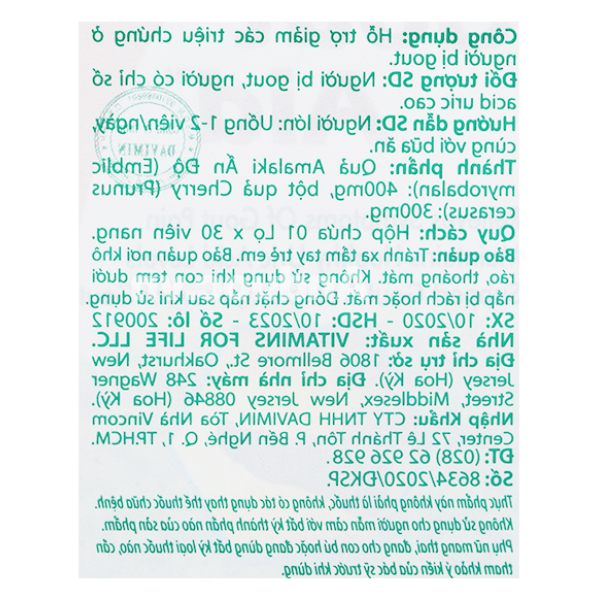 Gout Aid giảm acid uric trong máu, hỗ trợ phòng bệnh gout chai 30 viên