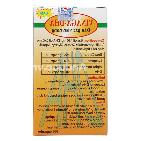 Dầu gấc Vinaga-DHA chống oxy hóa, tăng cường thị lực chai 100 viên