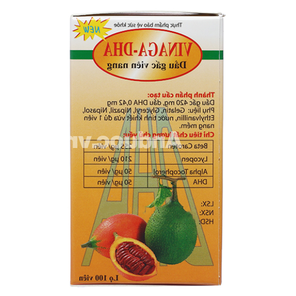 Dầu gấc Vinaga-DHA chống oxy hóa, tăng cường thị lực chai 100 viên