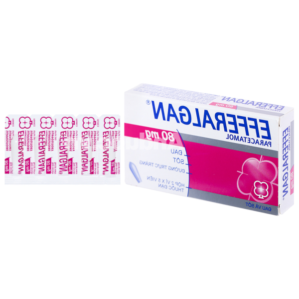 Viên đặt trực tràng Efferalgan 80mg giảm đau, hạ sốt (2 vỉ x 5 viên)