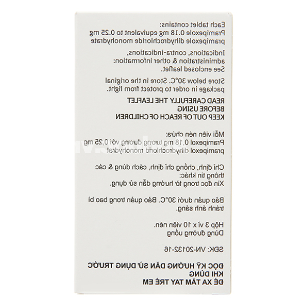 Sifrol 0.25mg trị Parkinson (3 vỉ x 10 viên)