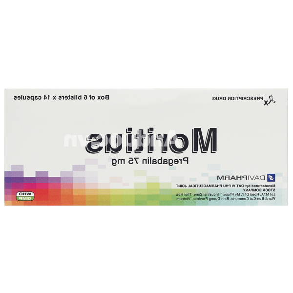 Moritius 75mg trị động kinh, rối loạn lo âu (6 vỉ x 14 viên)