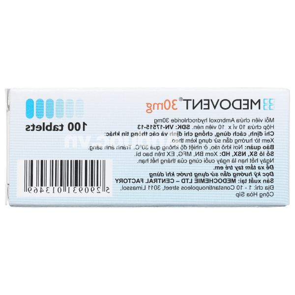 Medovent 30mg trị triệu chứng bệnh phế quản - phổi cấp và mạn tính (10 vỉ x 10 viên)