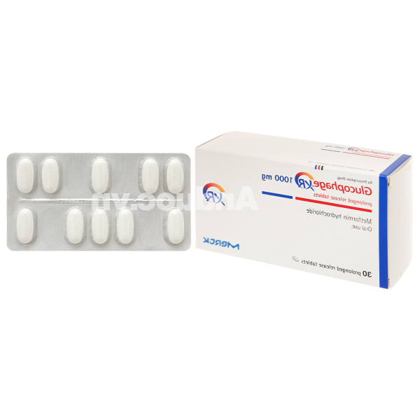 Glucophage XR 1000mg trị đái tháo đường tuýp 2 (3 vỉ x 10 viên)