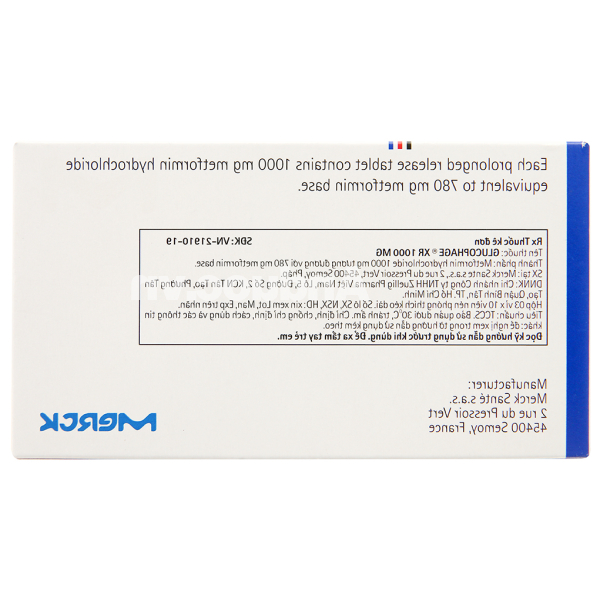 Glucophage XR 1000mg trị đái tháo đường tuýp 2 (3 vỉ x 10 viên)