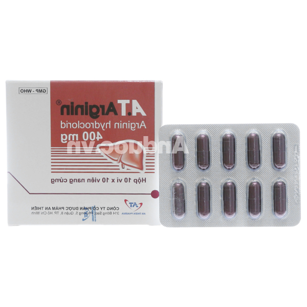 A.T Arginin 400mg hỗ trợ trị khó tiêu (10 vỉ x 10 viên)