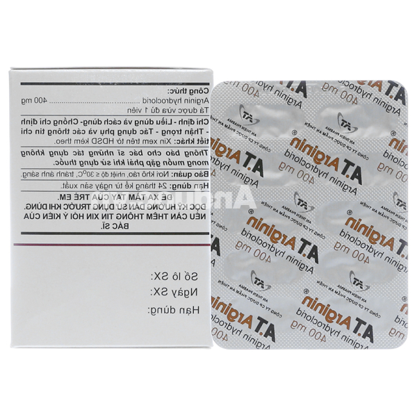 A.T Arginin 400mg hỗ trợ trị khó tiêu (10 vỉ x 10 viên)
