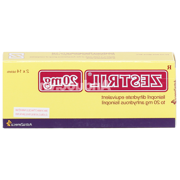 Zestril 20mg trị tăng huyết áp, suy tim (2 vỉ x 14 viên)