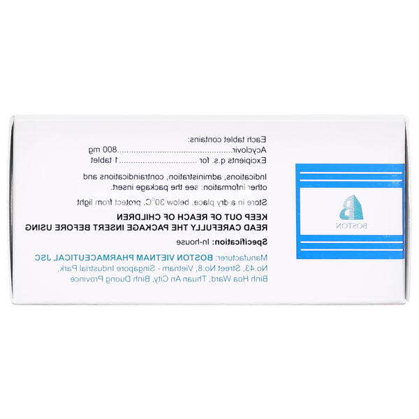 Acyclovir Boston 800 phòng ngừa và trị nhiễm virus (5 vỉ x 5 viên)