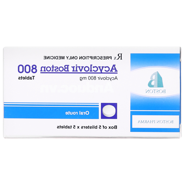 Acyclovir Boston 800 phòng ngừa và trị nhiễm virus (5 vỉ x 5 viên)