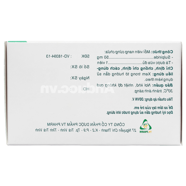 TV. Sulpiride 50mg trị chứng rối loạn tâm thần phân liệt (10 vỉ x 10 viên)