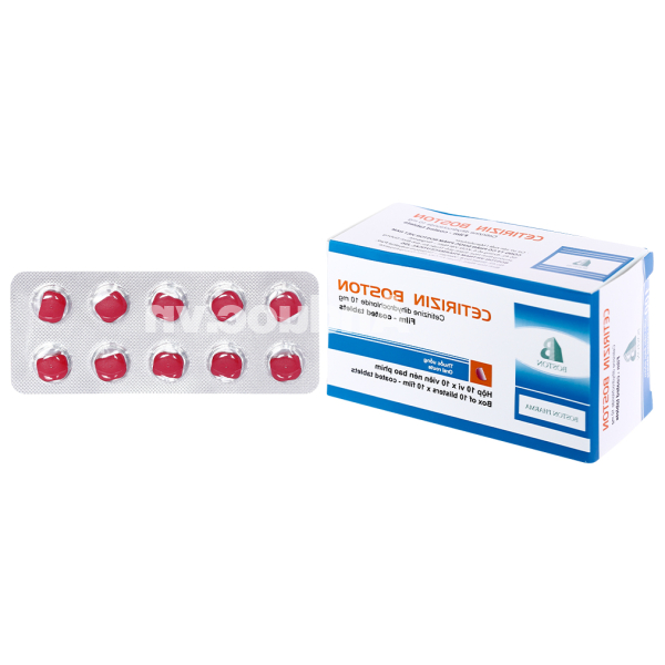 Cetirizin Boston 10mg trị viêm mũi dị ứng, mày đay (10 vỉ x 10 viên)