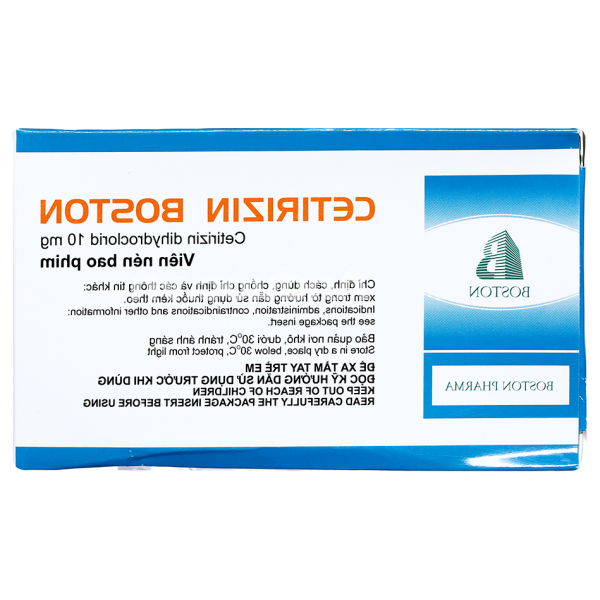 Cetirizin Boston 10mg trị viêm mũi dị ứng, mày đay (10 vỉ x 10 viên)