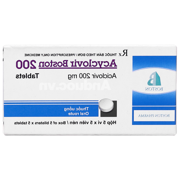 Acyclovir Boston 200 phòng và trị nhiễm virus Herpes (5 vỉ x 5 viên)