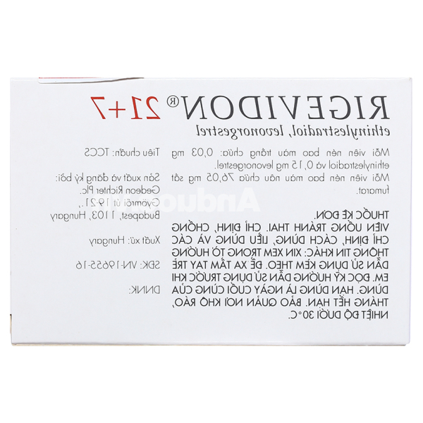 Rigevidon 21+7 thuốc tránh thai hằng ngày (3 vỉ x 28 viên)