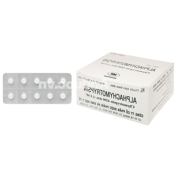 Alphachymotrypsin Mebiphar 4200 IU trị phù nề sau chấn thương (20 vỉ x 10 viên)