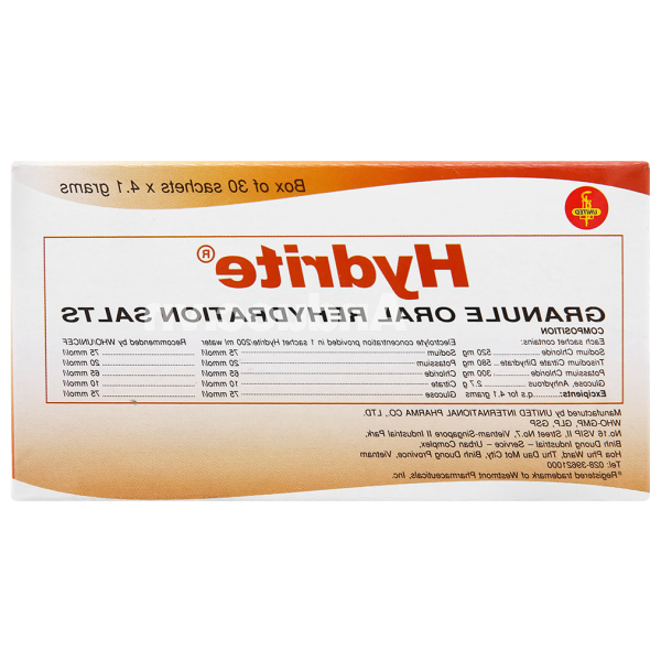 Bột pha dung dịch uống Hydrite bù nước và điện giải (30 gói x 4.1g)