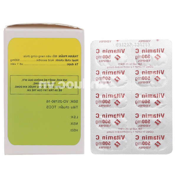 Vitamin C Vidipha 500mg trị bệnh do thiếu vitamin C (10 vỉ x 10 viên)