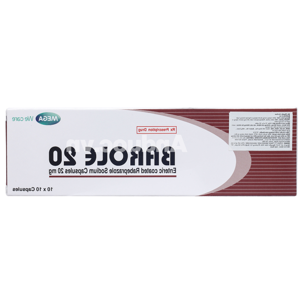 Barole 20 trị viêm loét do trào ngược dạ dày, thực quản (10 vỉ x 10 viên)