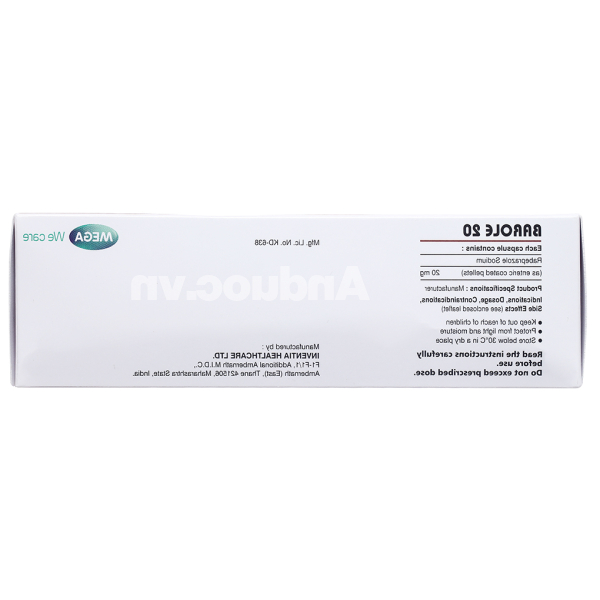 Barole 20 trị viêm loét do trào ngược dạ dày, thực quản (10 vỉ x 10 viên)