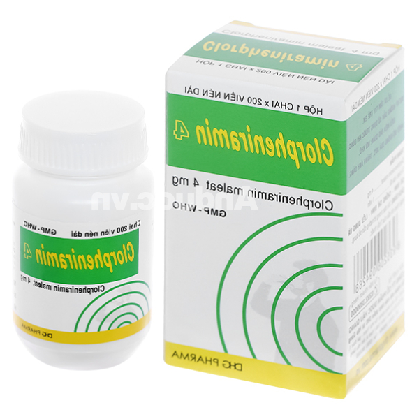 Clorpheniramin 4 trị viêm mũi dị ứng, mề đay lọ 200 viên