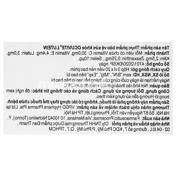 Ocuvite Lutein bổ mắt, ngừa thoái hóa hoàng điểm hộp 60 viên
